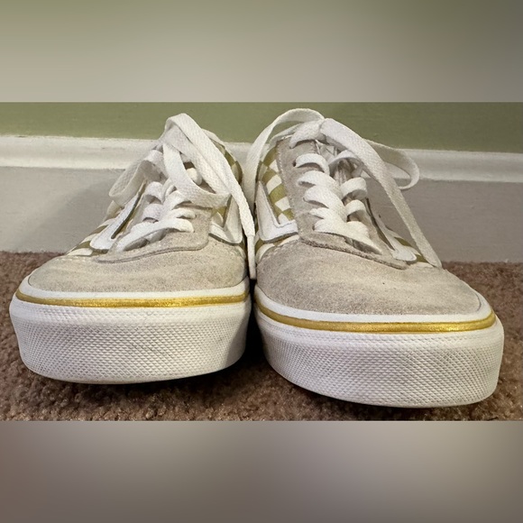 Vans Asher Kids Unisex Gold Laced Canvas Checkered Skate Slip On Shoes Size 6 - Picture 3 of 16